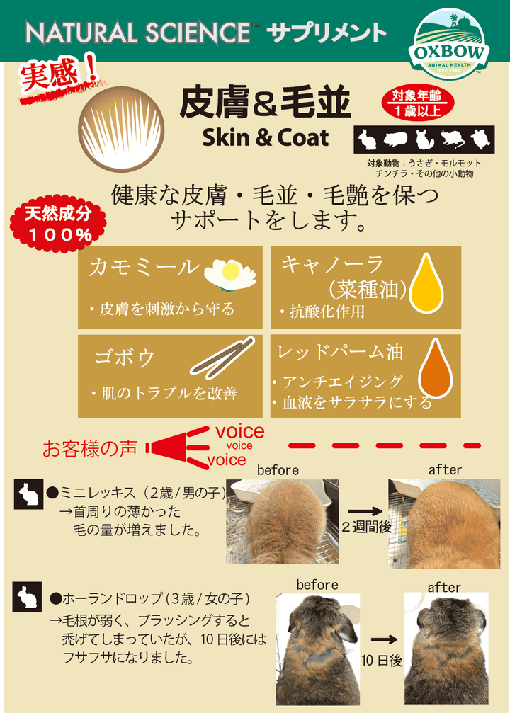 OXBOW　ナチュラルサイエンス　皮膚＆毛並　60粒　
