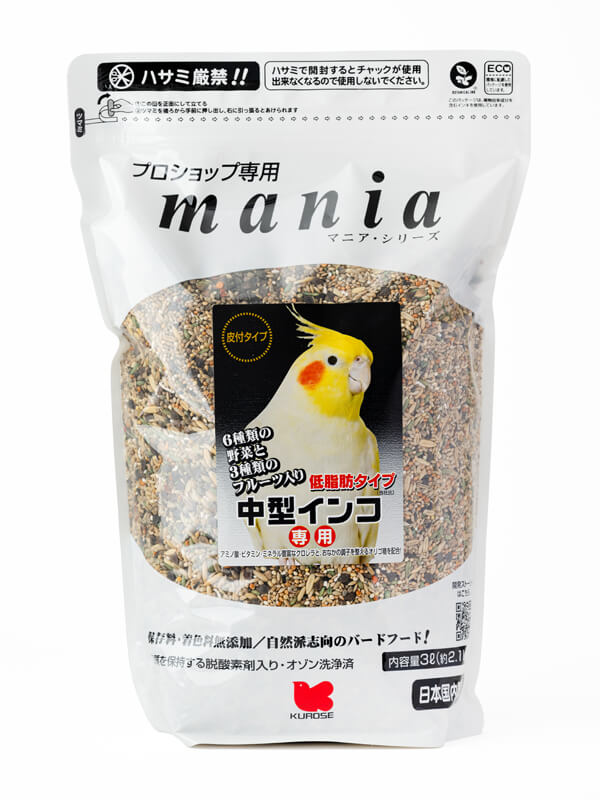 黒瀬ペットフード　プロショップ専用　mania　中型インコ　低脂肪タイプ　3L